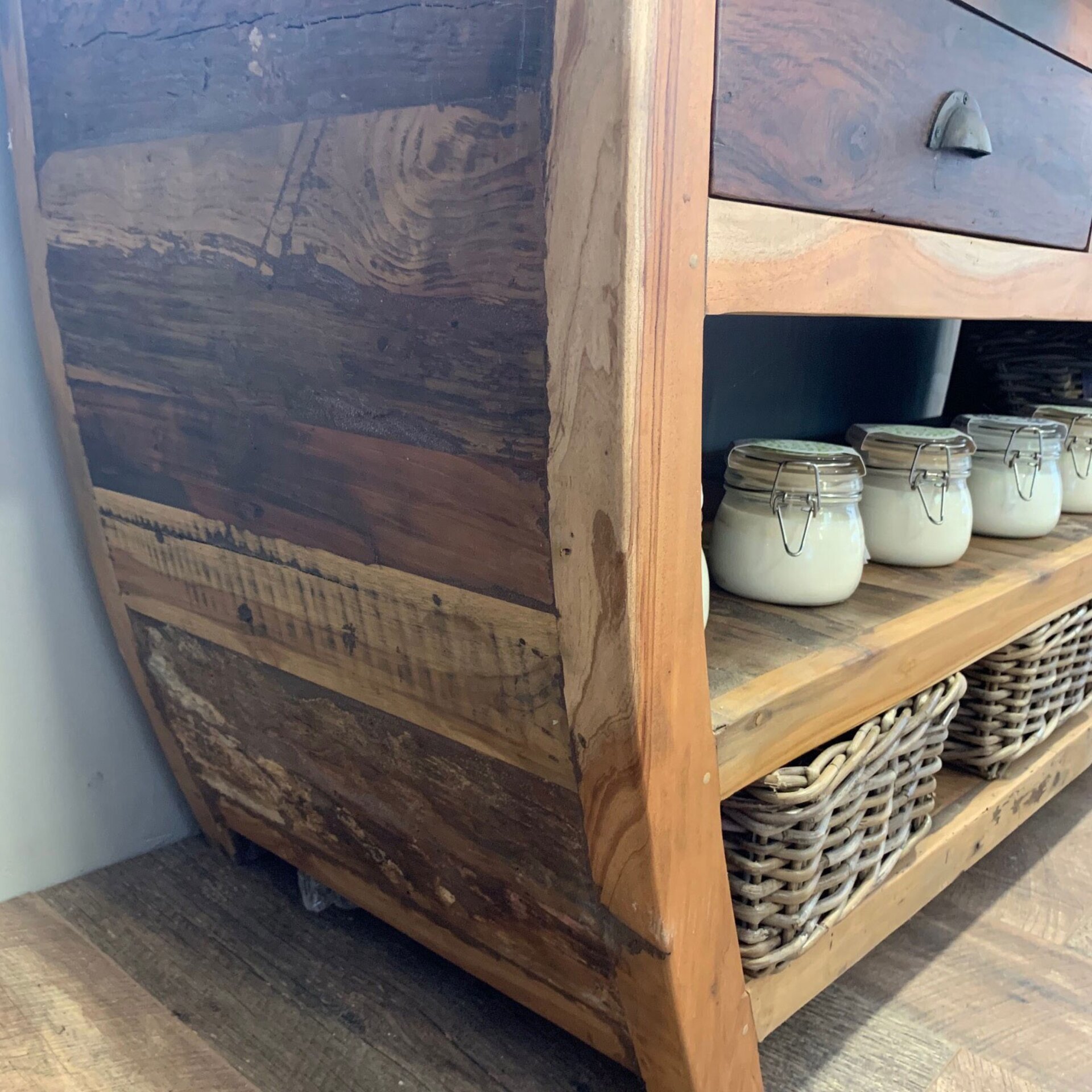Mesa central de madera reciclada - 180x60x80cm - 3