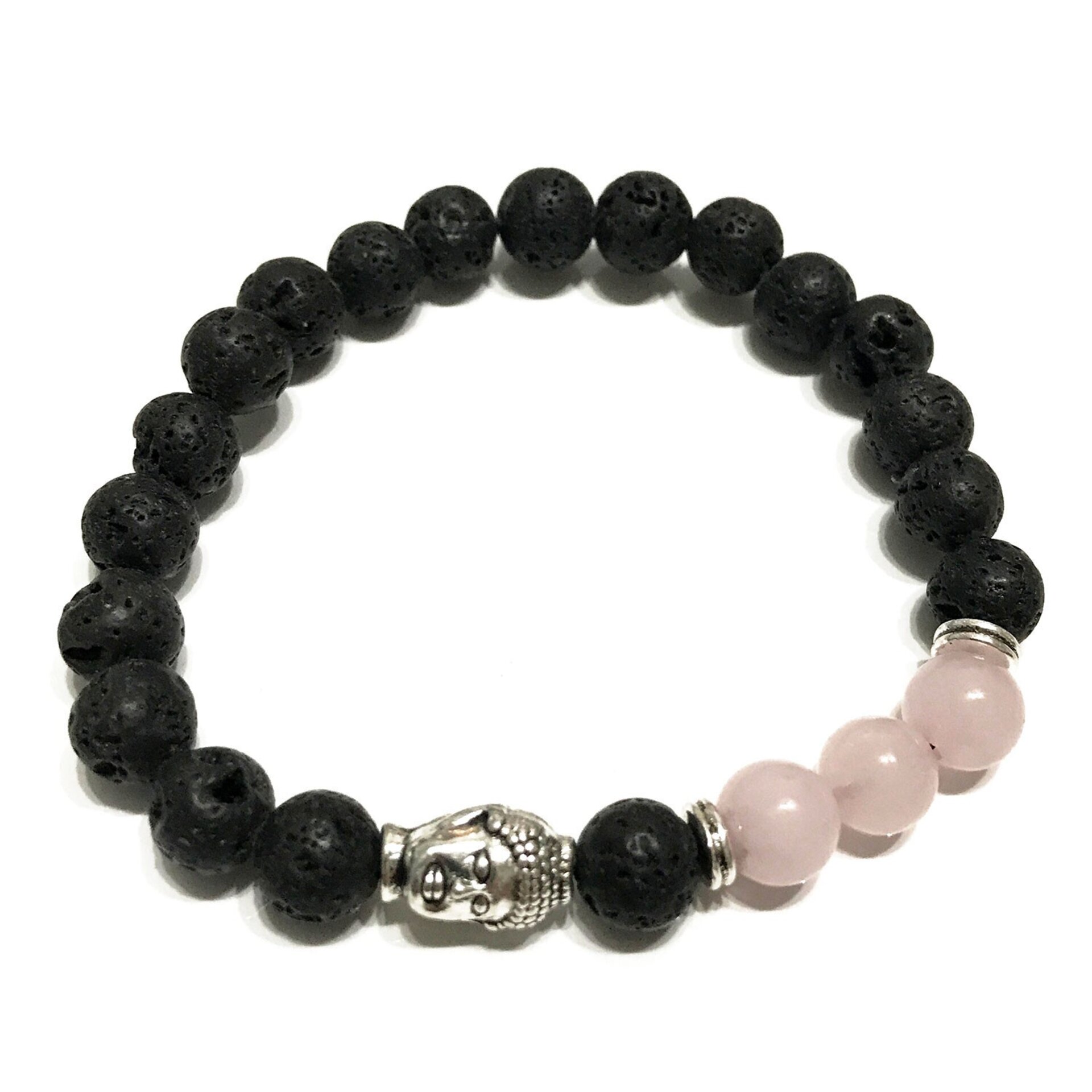 Pulsera de Piedra de Lava Buda Cuarzo Rosa - 2