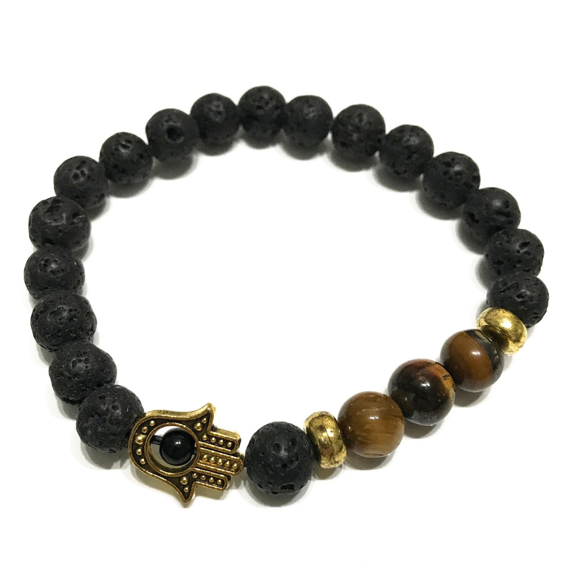 Pulsera de Piedra de Lava Hamsa Ojo de tigre - 2