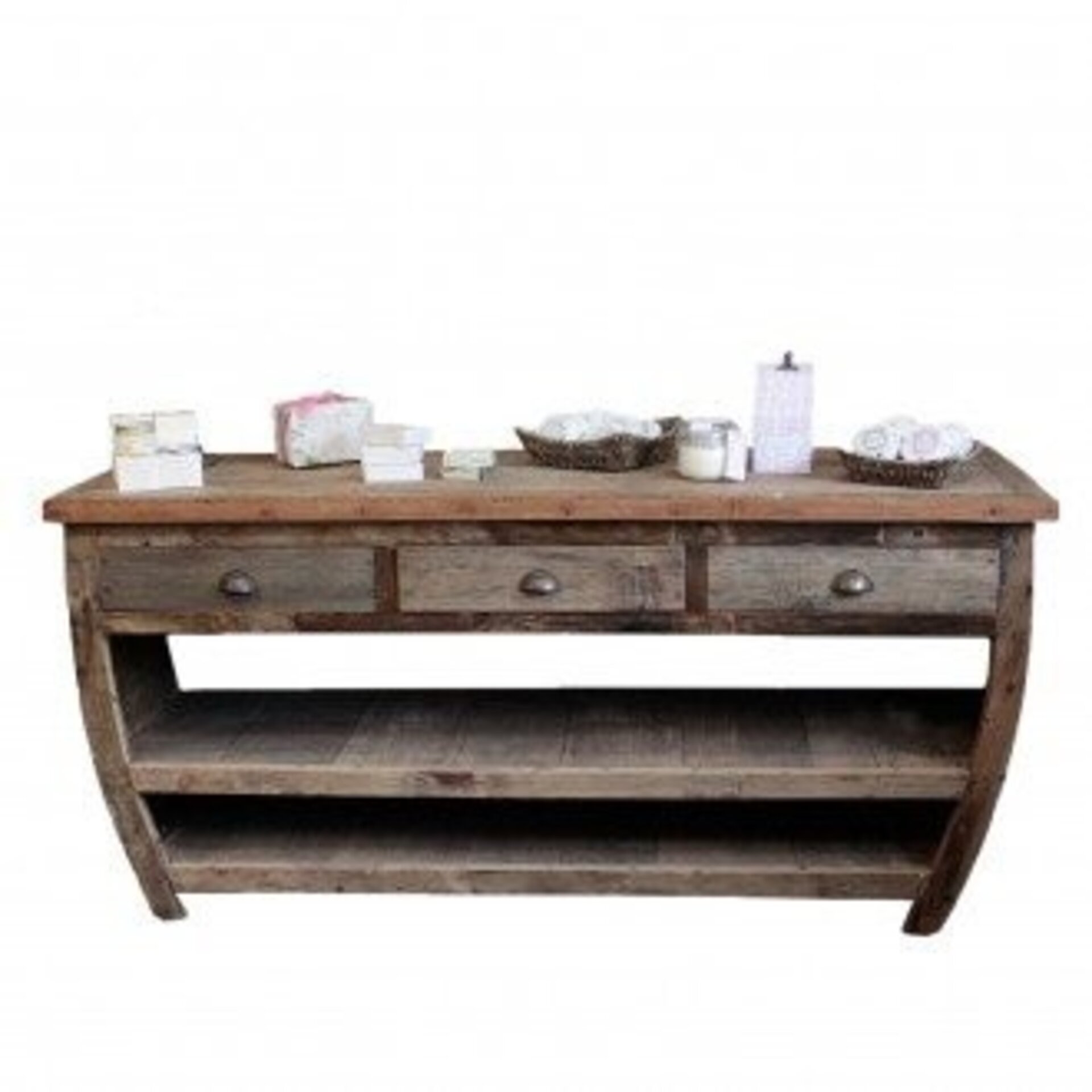 Mesa central de madera reciclada - 180x60x80cm - 2
