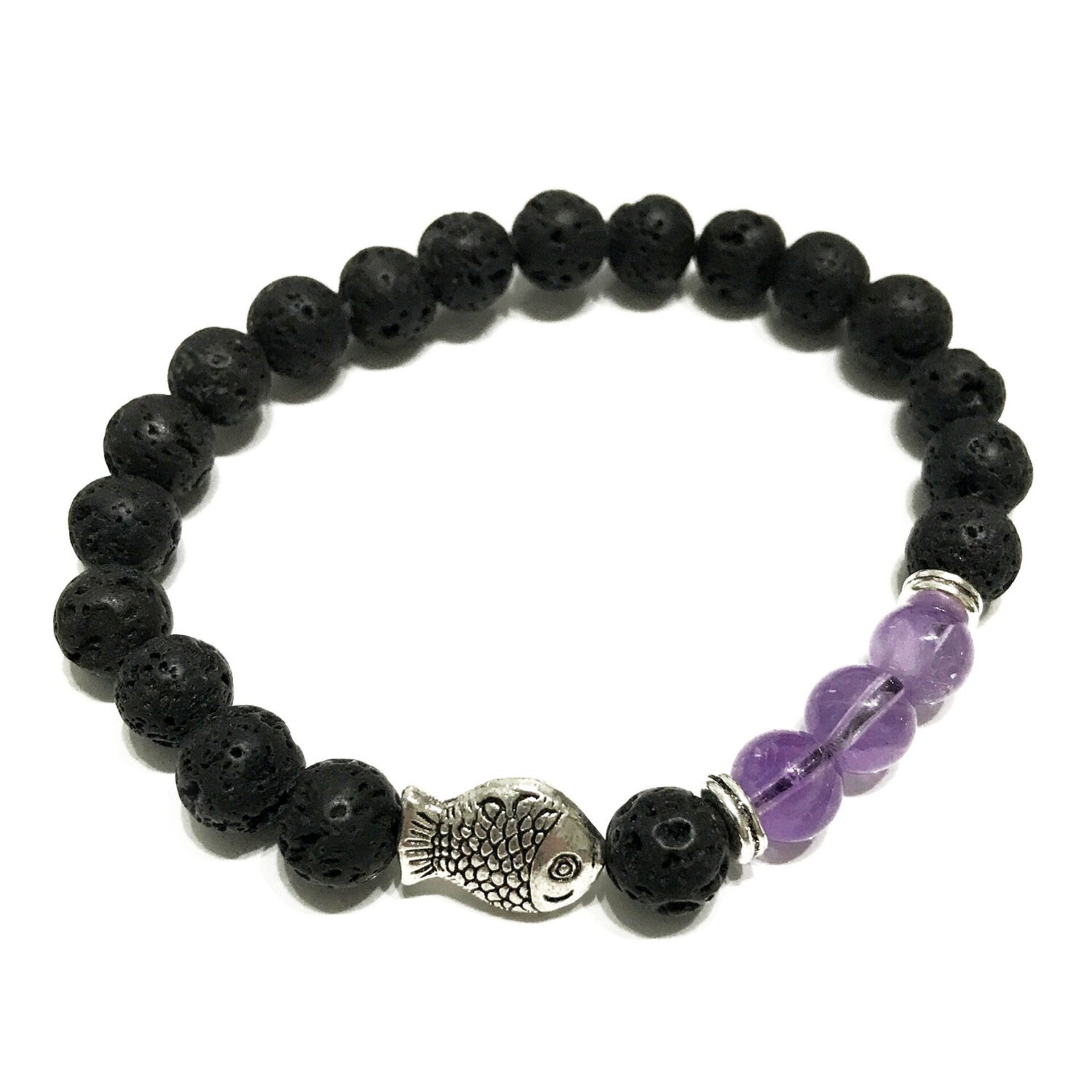 Pulsera de Piedra de Lava Pescado Amatista - 2